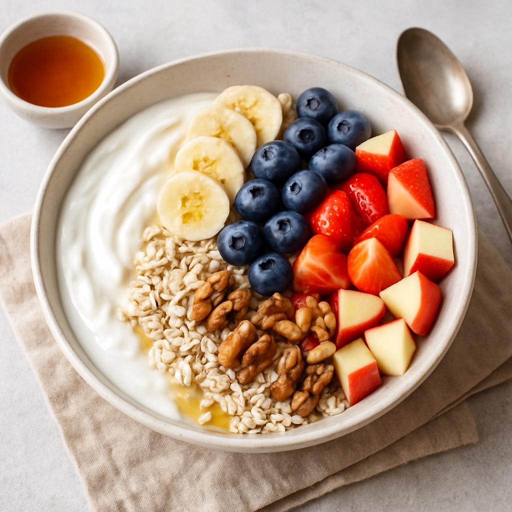 Griekse yoghurt met havermout en fruit