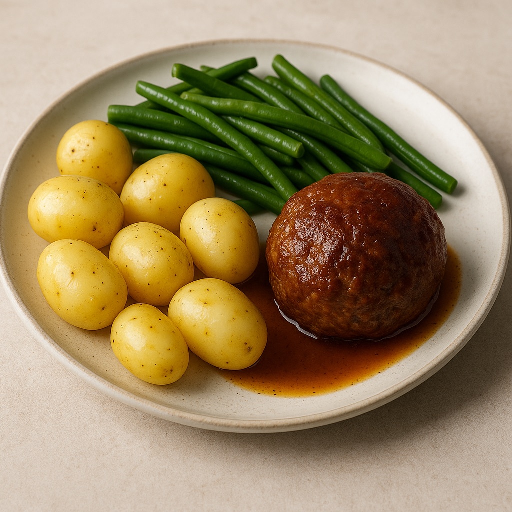 Gehaktbal met aardappelen & boontjes (Vlaamse stijl)