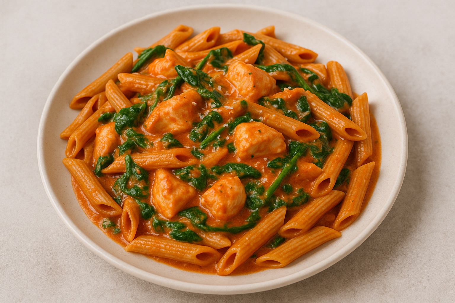 Pasta met kip, spinazie & romige tomatensaus