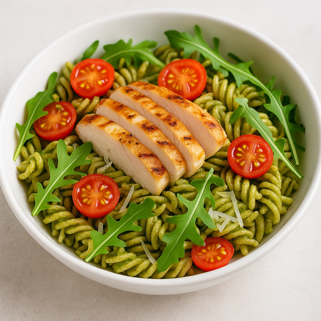 Koude kip-pastasalade met pesto